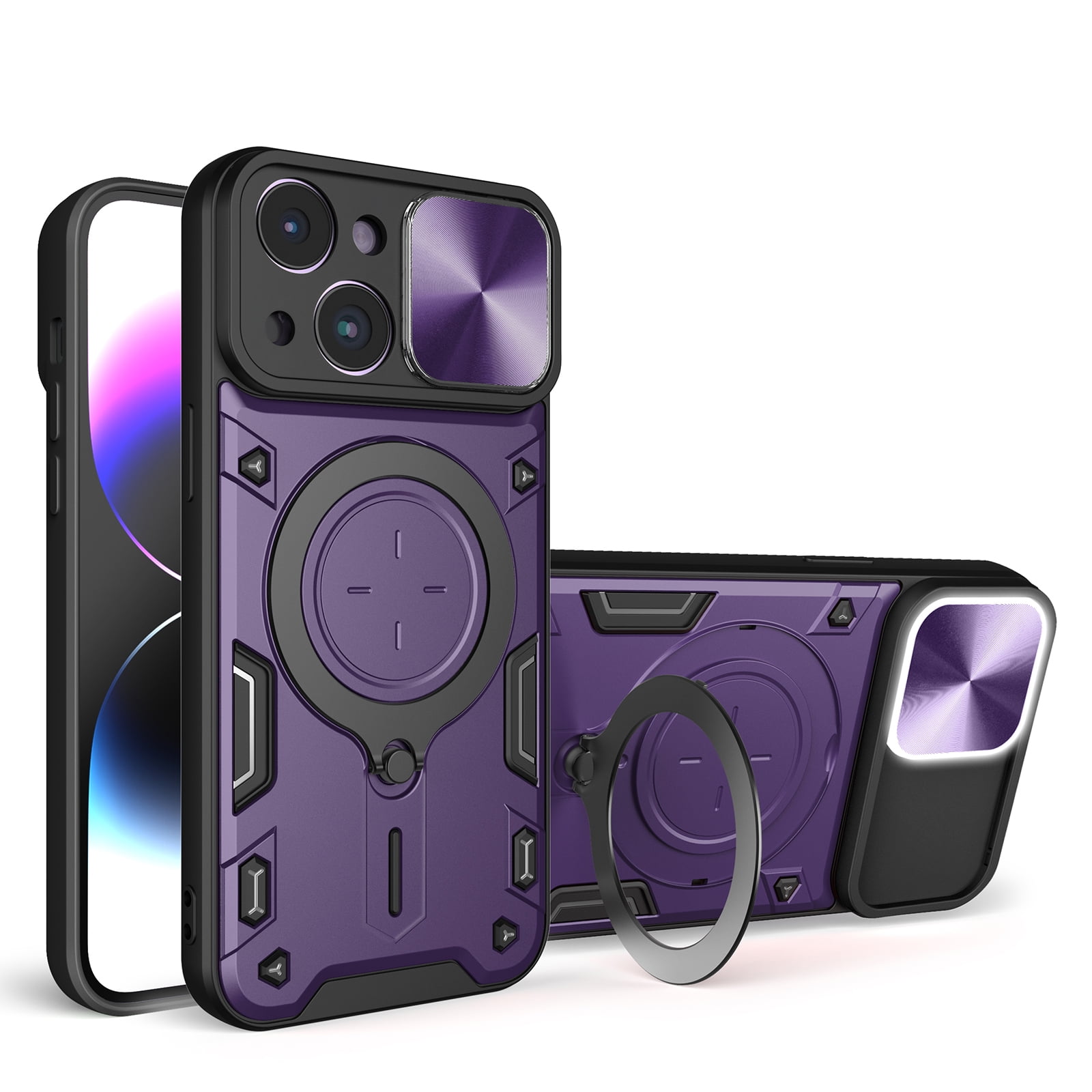 Wellovy Case for iPhone 14 with Camera Lens Sliding Cover & Kickstand