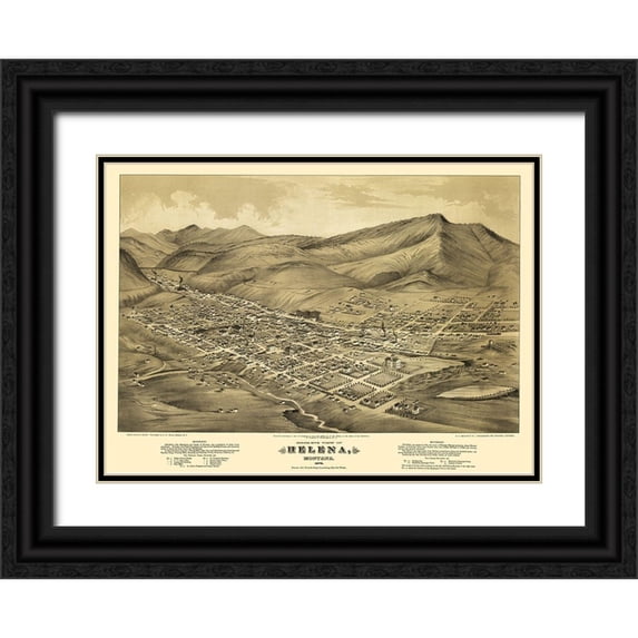 Wells 14x11 Black Ornate Wood Framed with Double Matting Museum Art Print Titled - Helena Montana - Wells 1875