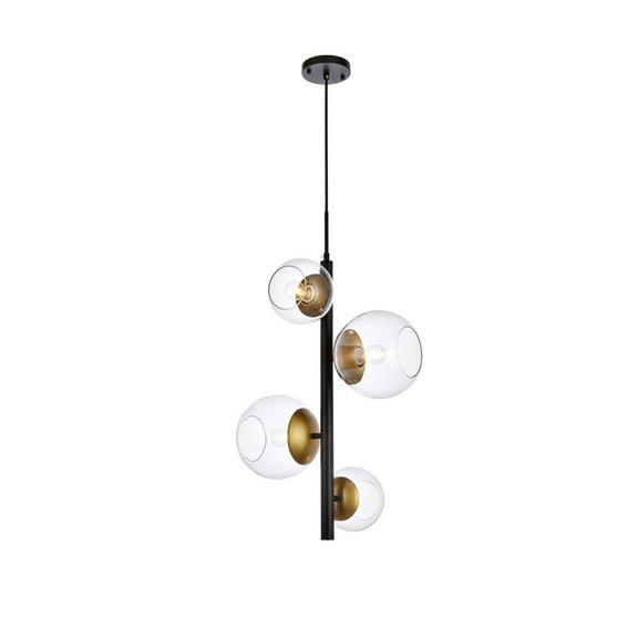 Wells 18 inch pendant in black and brass with clear shade