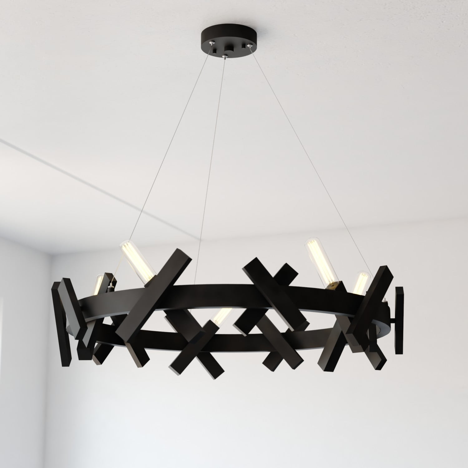 Matte Black 28-Inch Contemporary Wheel Chandelier