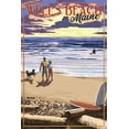 thumbnail image 1 of Wells Beach, Maine, Beach Scene and Surfers Walk at Sunset (9x12 Wall Art Print, Home Decor), 1 of 3