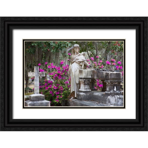 Wells, Joanne 24x17 Black Ornate Wood Framed with Double Matting Museum Art Print Titled - Georgia-Savannah-Bonaventure Cemetery in the spring with azaleas in bloom