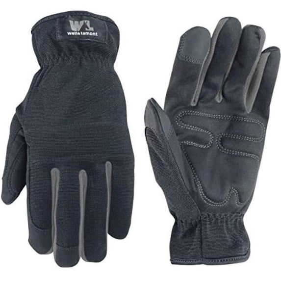 Wells Lamont 7716MK Wells Lamont All-Purpose Slip-on Synthetic Leather Work Gloves for Mens, Black - Medium