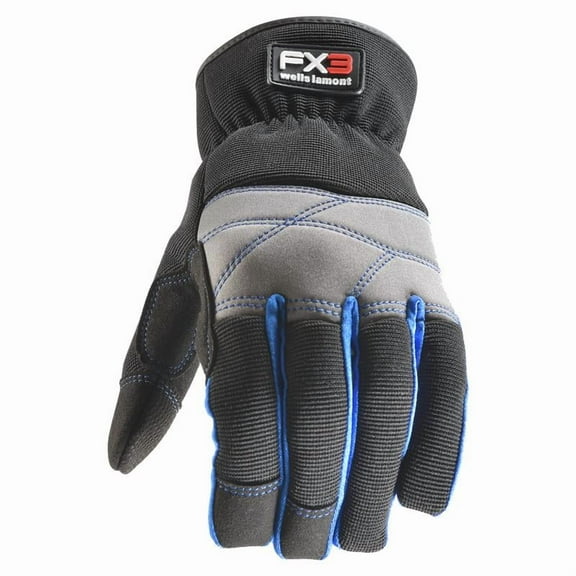 Wells Lamont 7039218 Mens FX3 Indoor & Outdoor Work Gloves, Black & Blue - Medium - Pack of 2