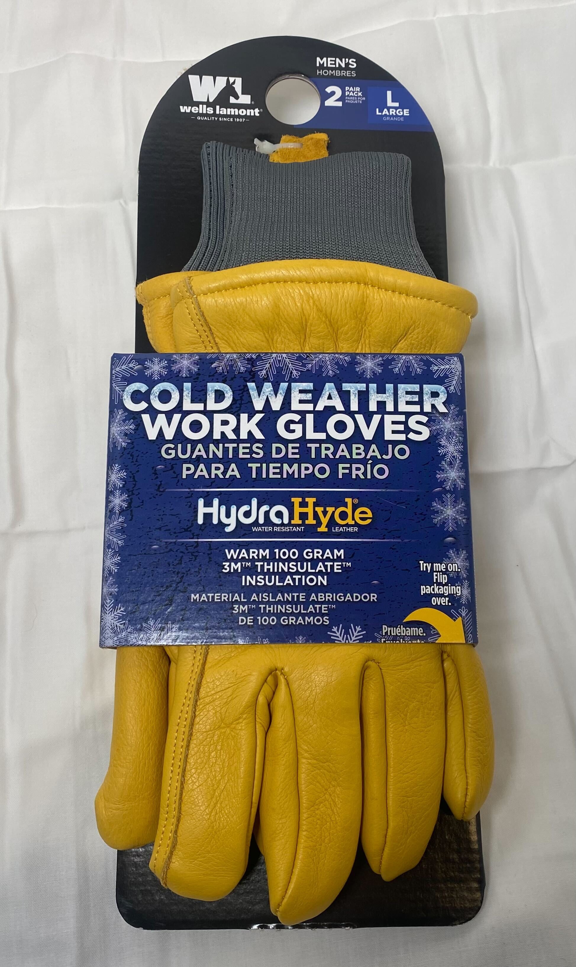 Wells Lamont Hydra Hyde Cold Weather Work Gloves Leather, 2Pack