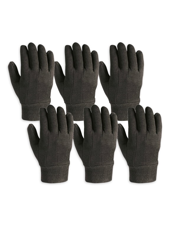 Men's Brown Jersey Glove, 6 Pack