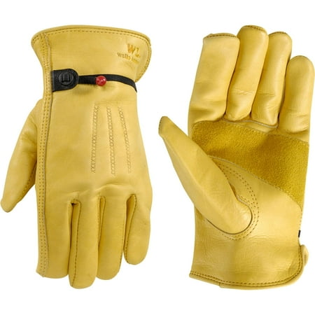 Wells Lamont Men's Cowhide Leather Work Gloves | Adjustable Wrist, Puncture and Cut Resistant | Large