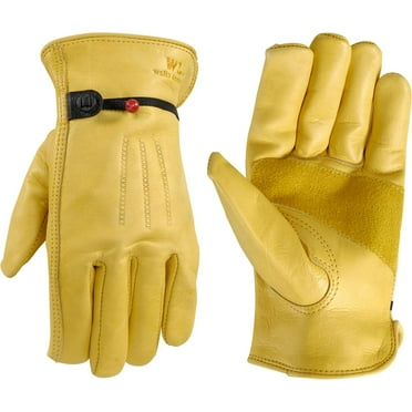 Wells Lamont Men's Cowhide Leather Work Gloves | Adjustable Wrist, Puncture and Cut Resistant | Medium