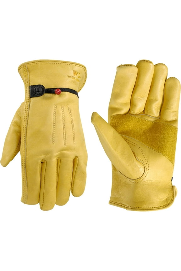 Men's Cowhide Leather Work Gloves with Ball and Tape Closure