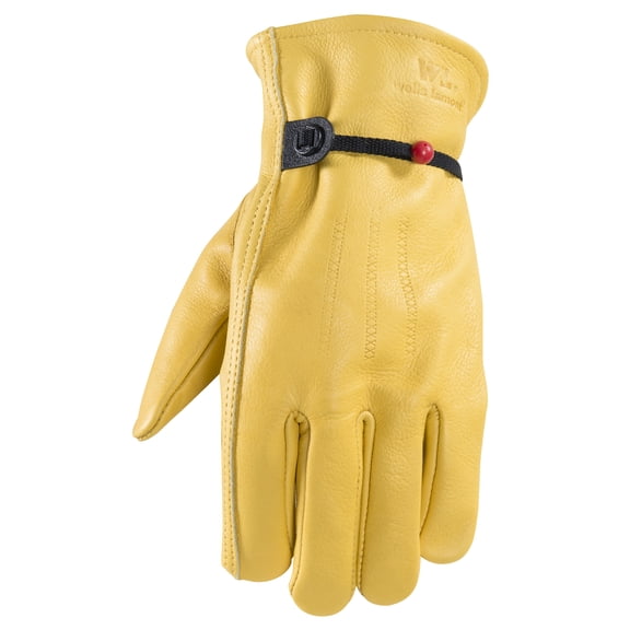 Leather Work Gloves with Adjustable Wrist, Palm Patch, Cowhide, Large (Wells Lamont 1132L)