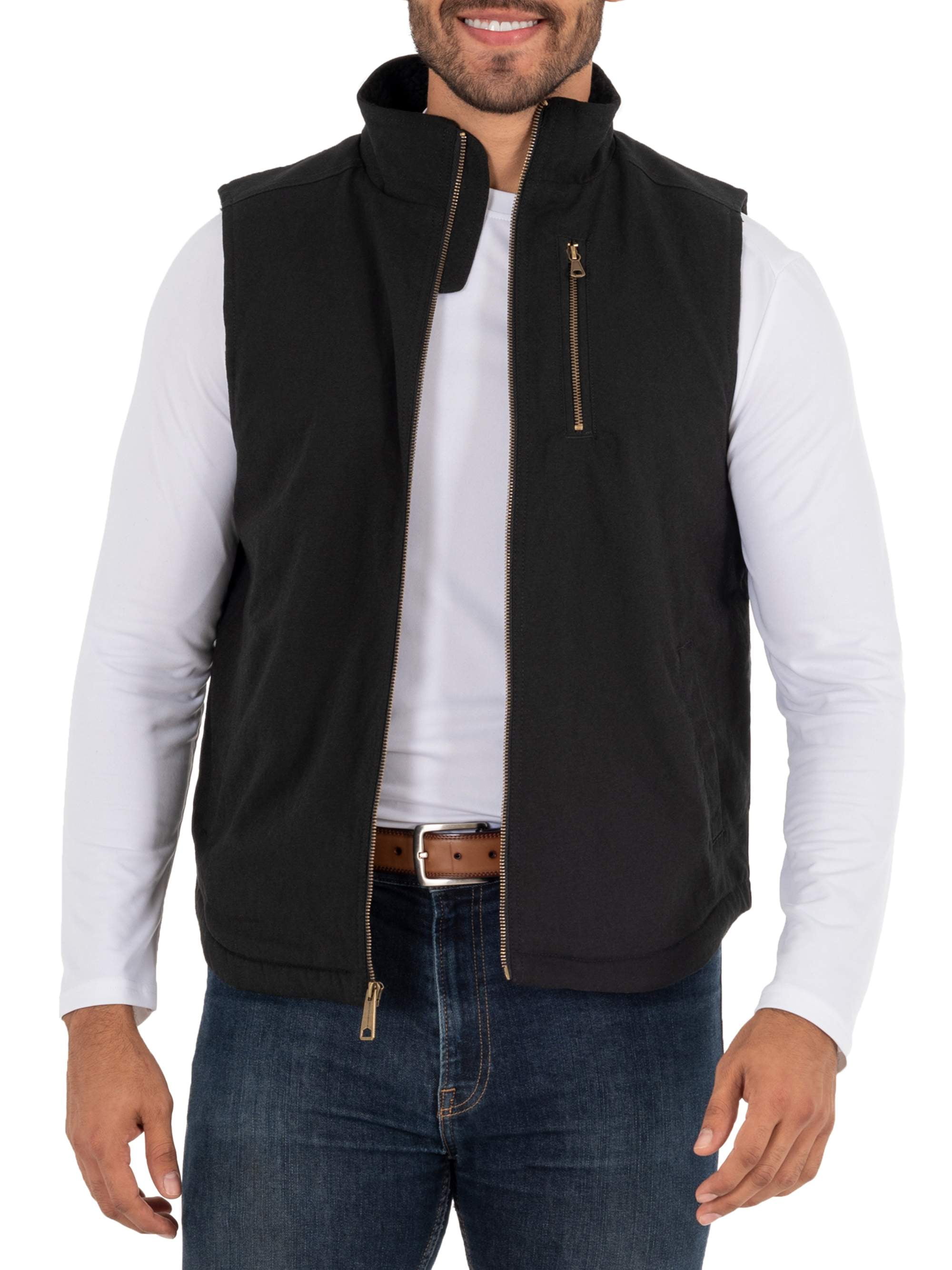 Wells Lamont Men's Sherpa Lined Canvas Vest with Zip Utility Pocket