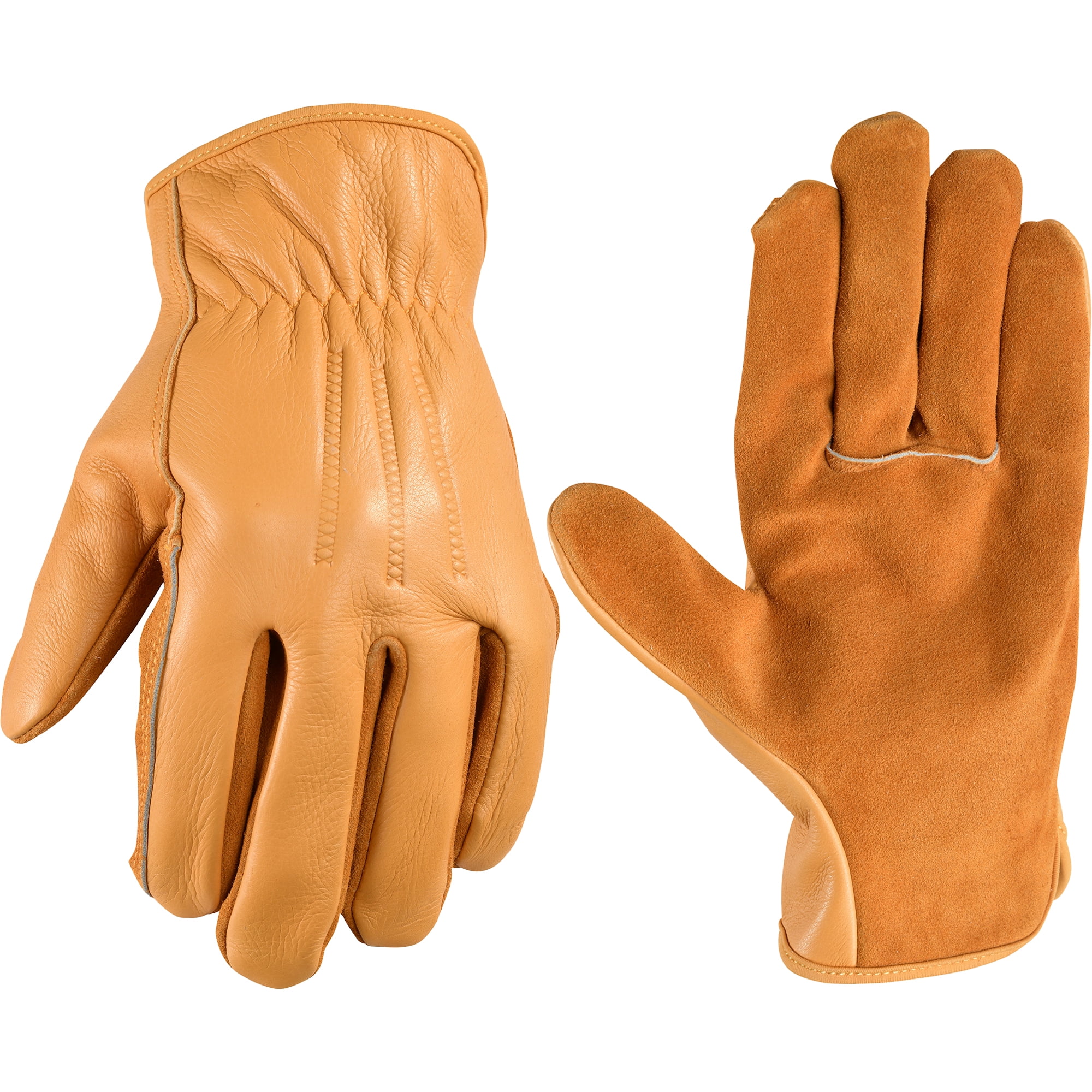 True Grip Leather Work Gloves, Premium Cowhide, Men's Medium