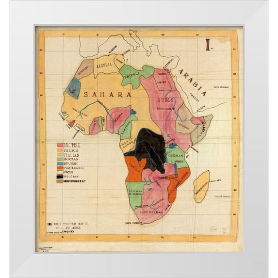 Wells Missionary Map Co 20x21 White Modern Wood Framed Museum Art Print Titled - African Countries 1908