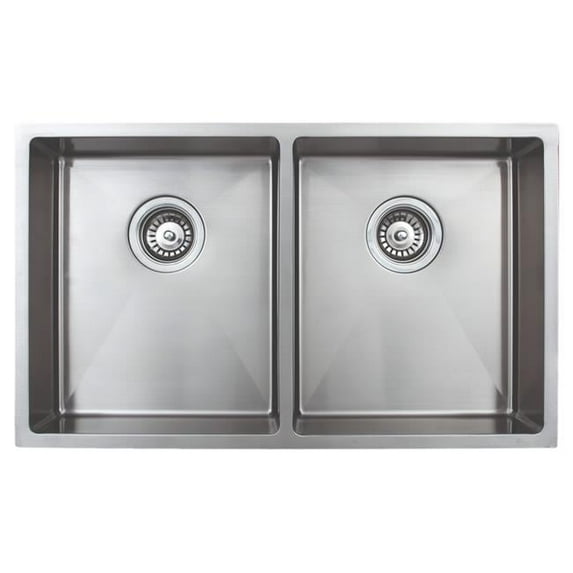 Wells Sinkware SSU3018-45-1 30 in. Handcrafted 18 Gauge Undermount 50-50 Double Bowl ADA Compliant Stainless Steel Kitchen Sink with Strainer