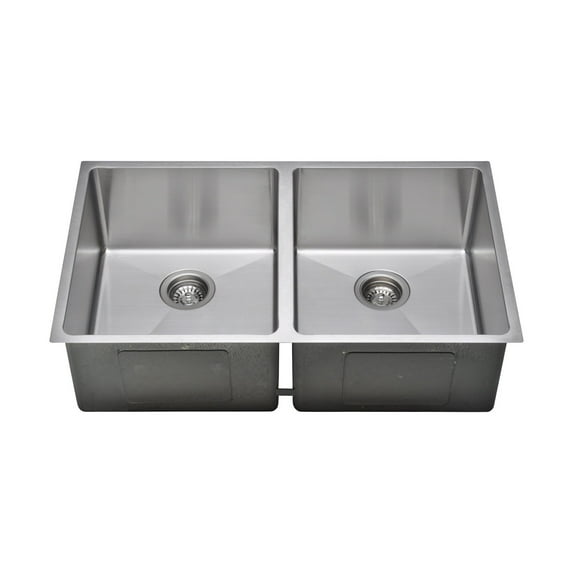 Wells Sinkware 33 in. Handcrafted 16 Gauge Undermount 50-50 Double Bowl Stainless Steel Kitchen Sink