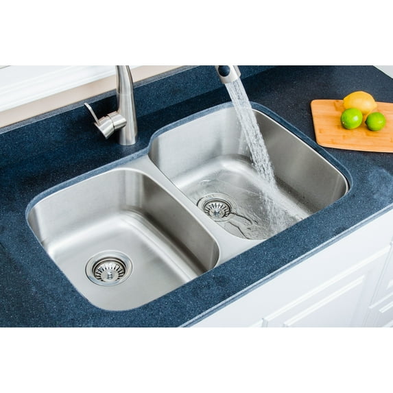 Wells Sinkware CMU3221-79-16 32 in. 16 Gauge Undermount 40-60 Double Bowl Stainless Steel Kitchen Sink