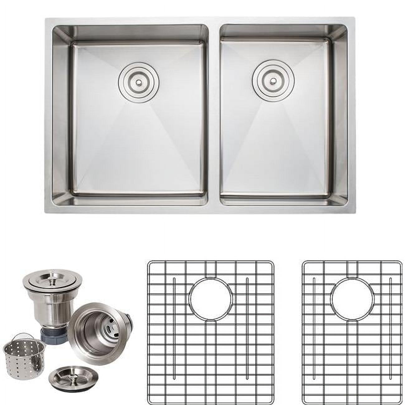 Wells Sinkware CSU3019-97 30 in. Handcrafted 16 Gauge Undermount 5-4 Double Bowl Stainless Steel Kitchen Sink
