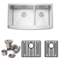 thumbnail image 1 of Wells Sinkware NCU3621-10L-AAP-1 36 in. Handcrafted 16 Gauge Arched Apron Front Farmhouse 60-40 Double Bowl Stainless Steel Kitchen Sink with Grid Racks & Basket Strainers, 1 of 2