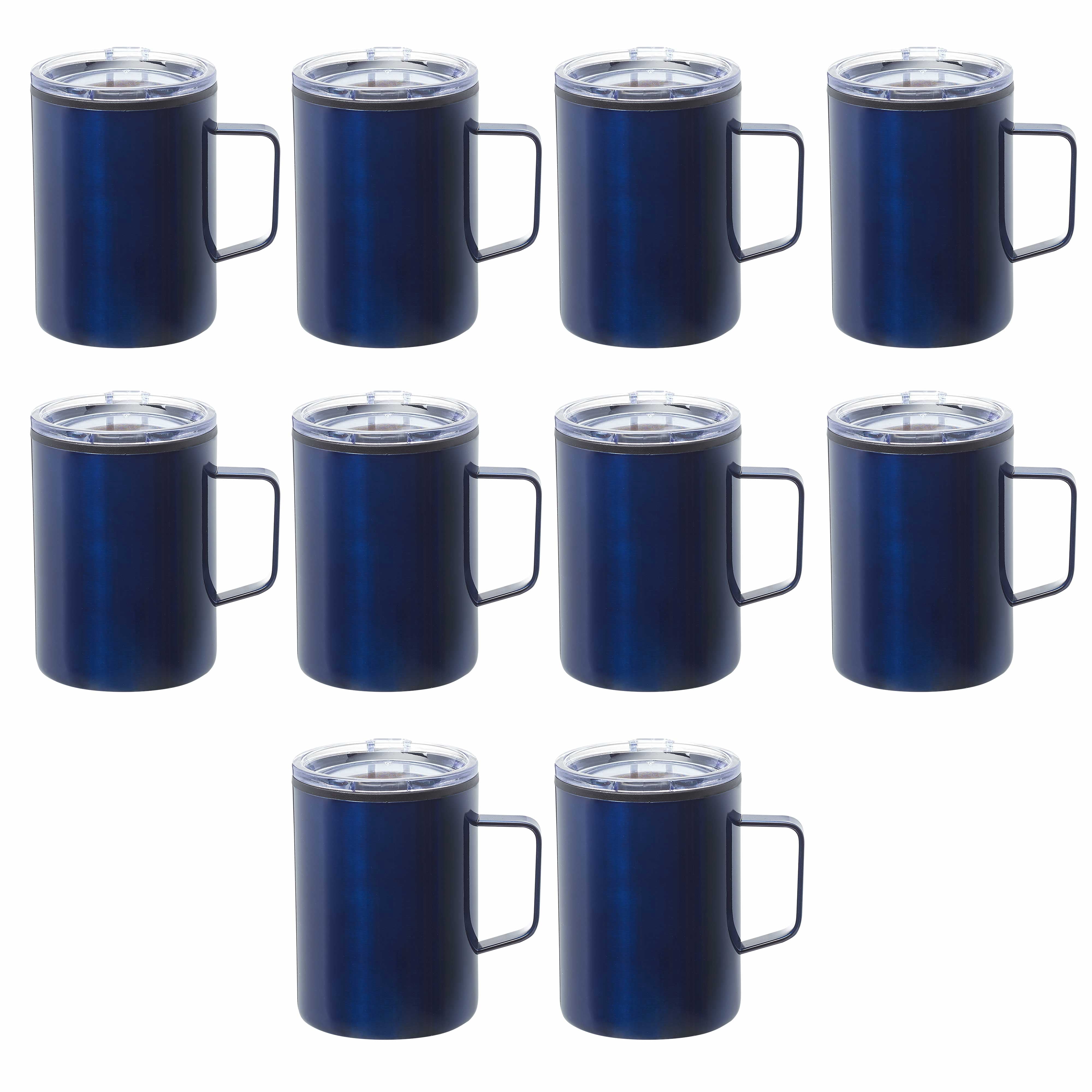 Wells Stainless Steel Camper Mug 13.5 oz. Set of 10, Bulk Pack - Perfect for Coffee, Soda, Other Hot & Cold Beverages - Navy Blue