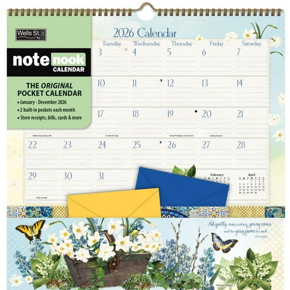 Wells Street by Lang, Botanical Gardens 2026 Note Nook, 12'' X 12'', 12-Month Calendar with Wire-O Binding