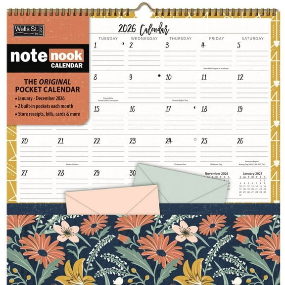 Wells Street by Lang, Flora and Fauna 2026 Note Nook, 12'' X 12'', 12-Month Calendar with Stapled Binding