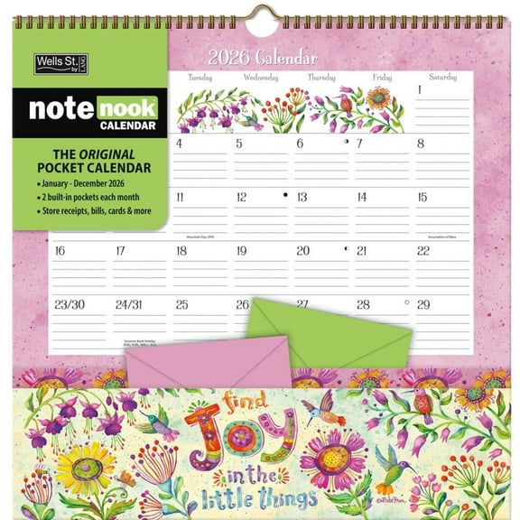 Wells Street by Lang, Simple Inspirations 2026 Note Nook, 12'' X 12'', 12-Month Calendar with Stapled Binding