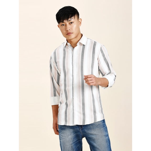 TryBuy Wells Striped Men's Button-Up Shirts, Full Sleeves Casual Dress Shirt, Sizes M