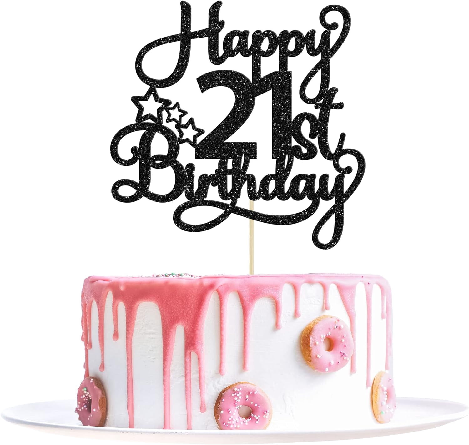 21. Geburtstag Kuchenaufsatz – 'Happy 21st Birthday' Mit Glitzer, Herz & Stern, 1 Stück