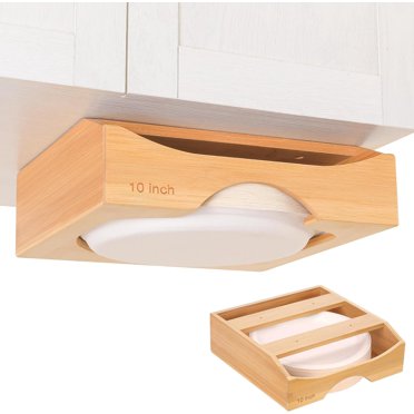 Bamboo Paper Plate Dispenser - Adjustable Under Cabinet Holder For 8/9/10 Inch Plates