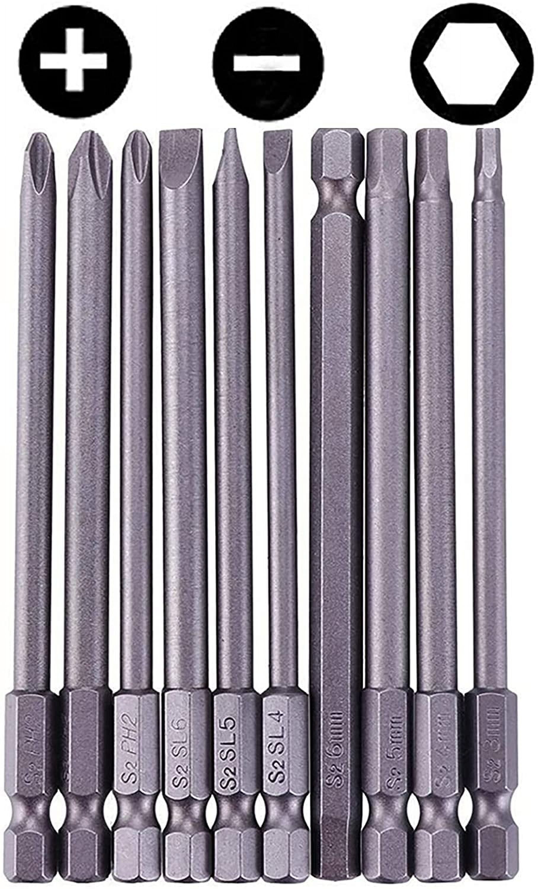 Wellsay 10pcs 1/4 Inch Hex Shank Long Magnetic Screwdriver Bits Set ...