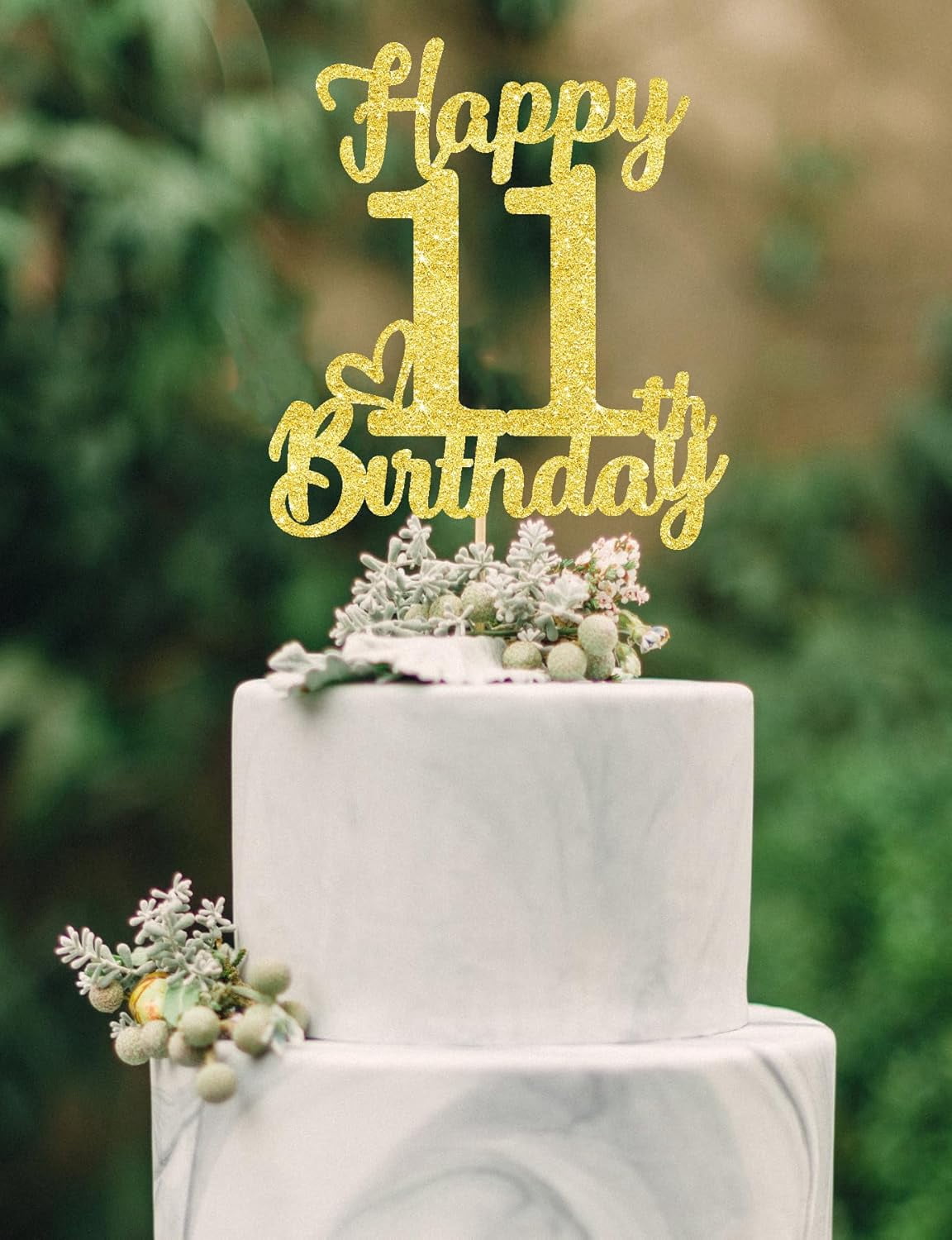 Happy 11th Birthday Cake Topper – Gold Glitter, Kuchendekoration Für Die 11. Geburtstagsparty