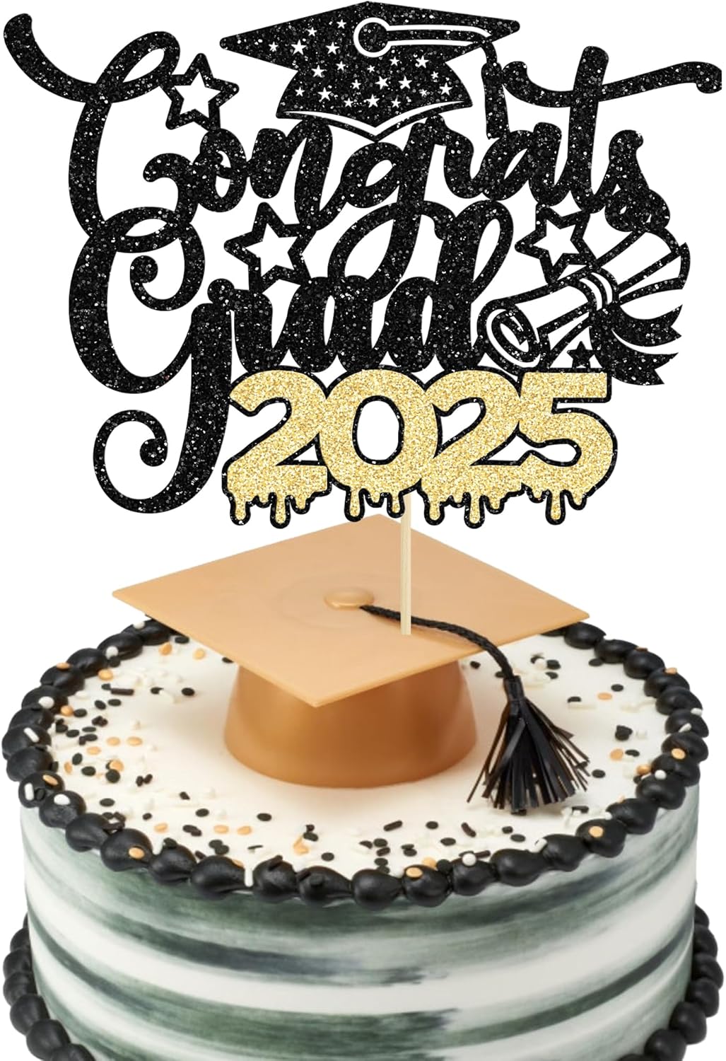 Topper Per Torta Congrats Grad 2023 Con Glitter E Berretto - Decorazione Per Feste Di Laurea In Blu