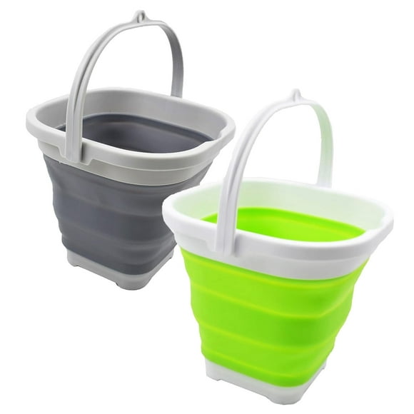 Wellsay 2.6L (0.68 Gallon) Square Collapsible Plastic Bucket Foldable Square Tub Water Pail Water-Saving Waterpot (Grey, Set of 2)