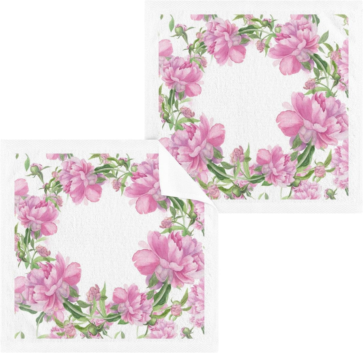 Wellsay 2 Pack Pink Peony Floral Washcloths – Soft Face Towels, Gym ...