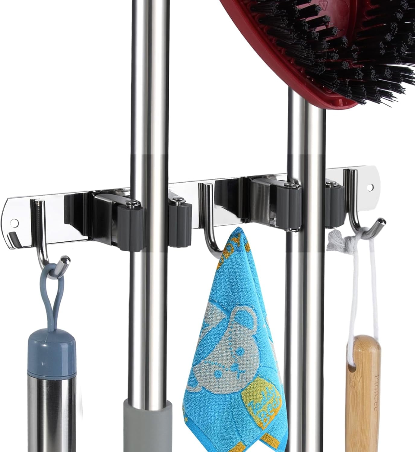 Wellsay 2 Racks and 3 Hooks Mop and Broom Holder Wall Mount, Self ...