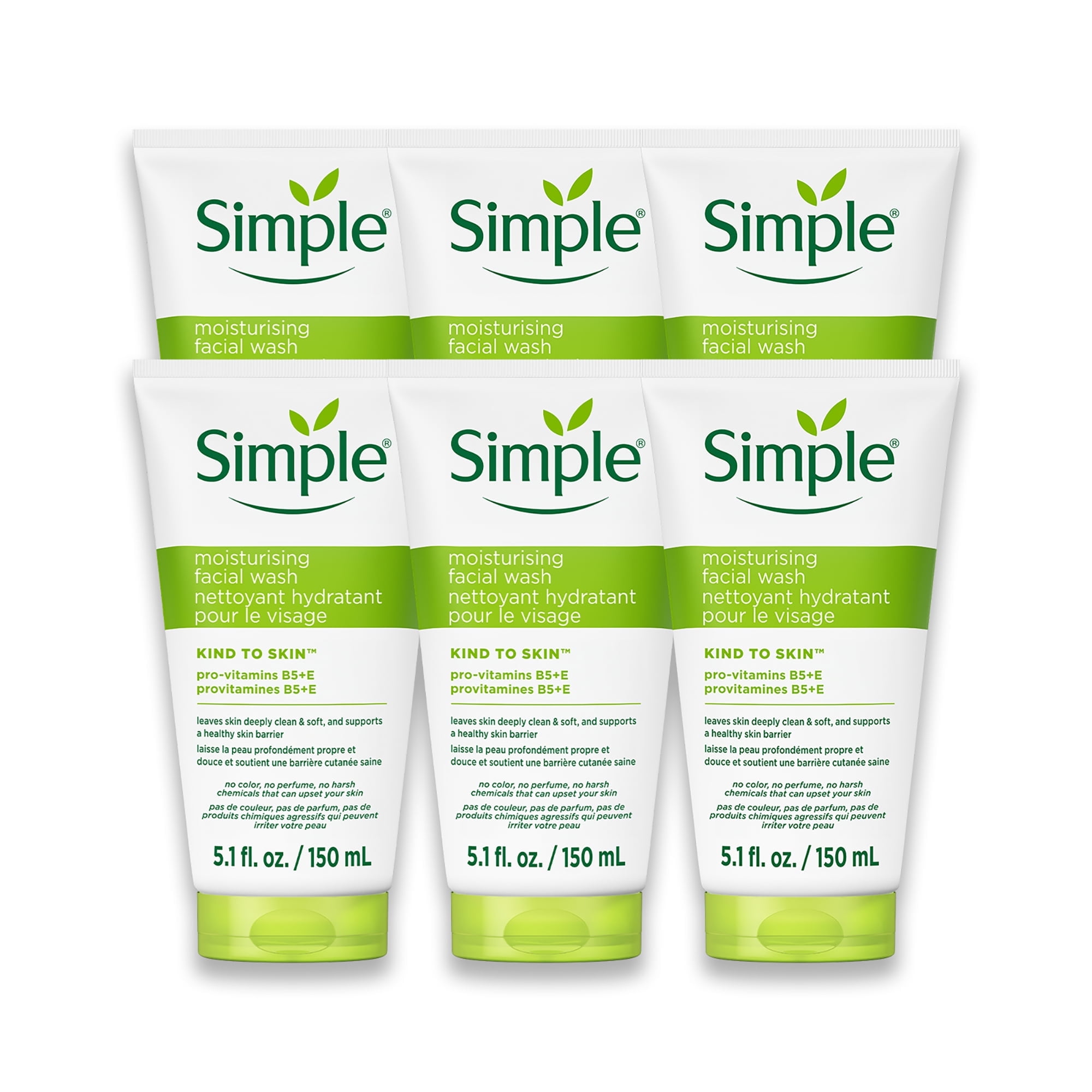 Simple Kind To Skin Moisturizing Facial Wash, Facial Cleanser, 6 pc