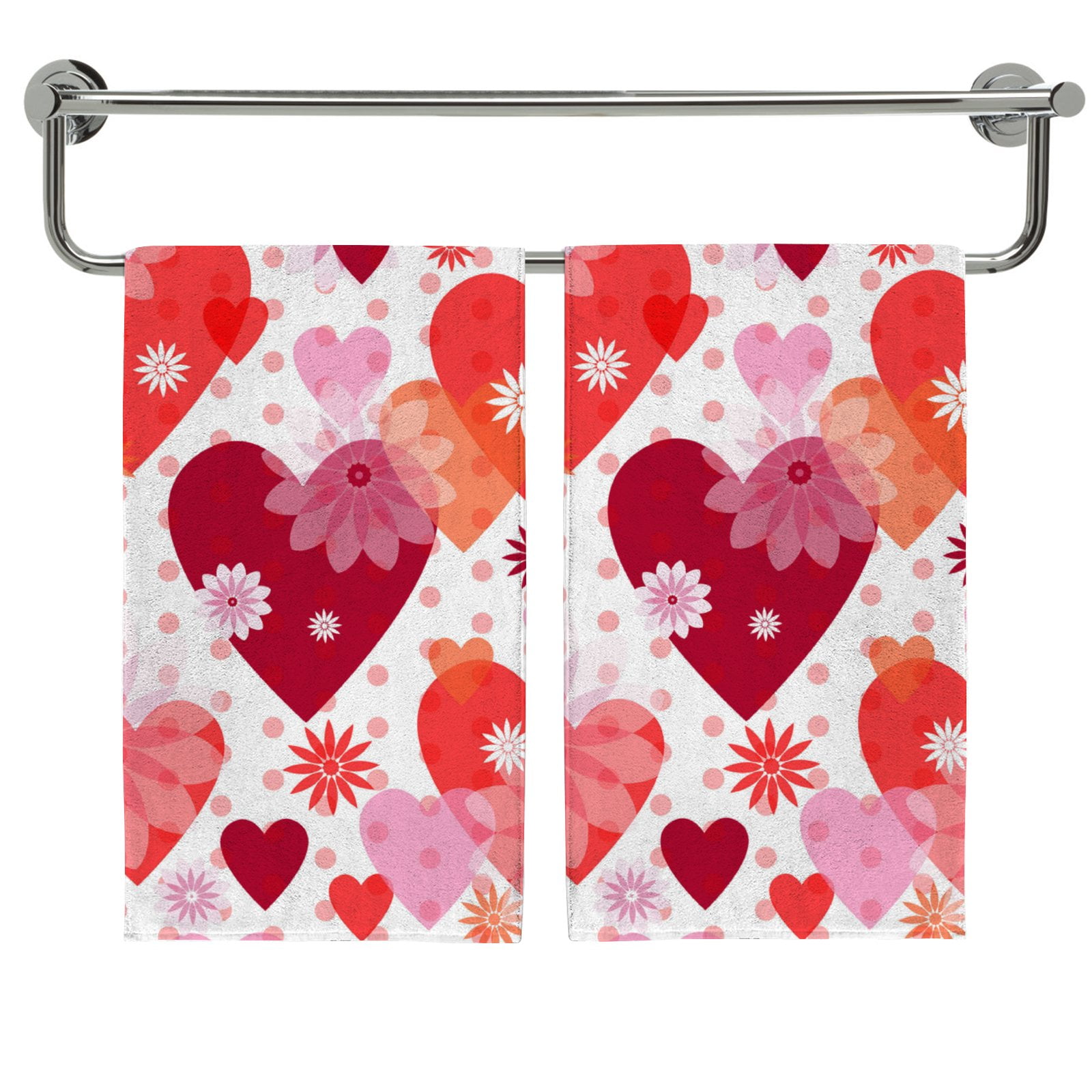 Wellsay 2pcs Bath Hand Towel,Seamless Valentine Spotty Pattern Soft Cotton Highly Absorbent ...