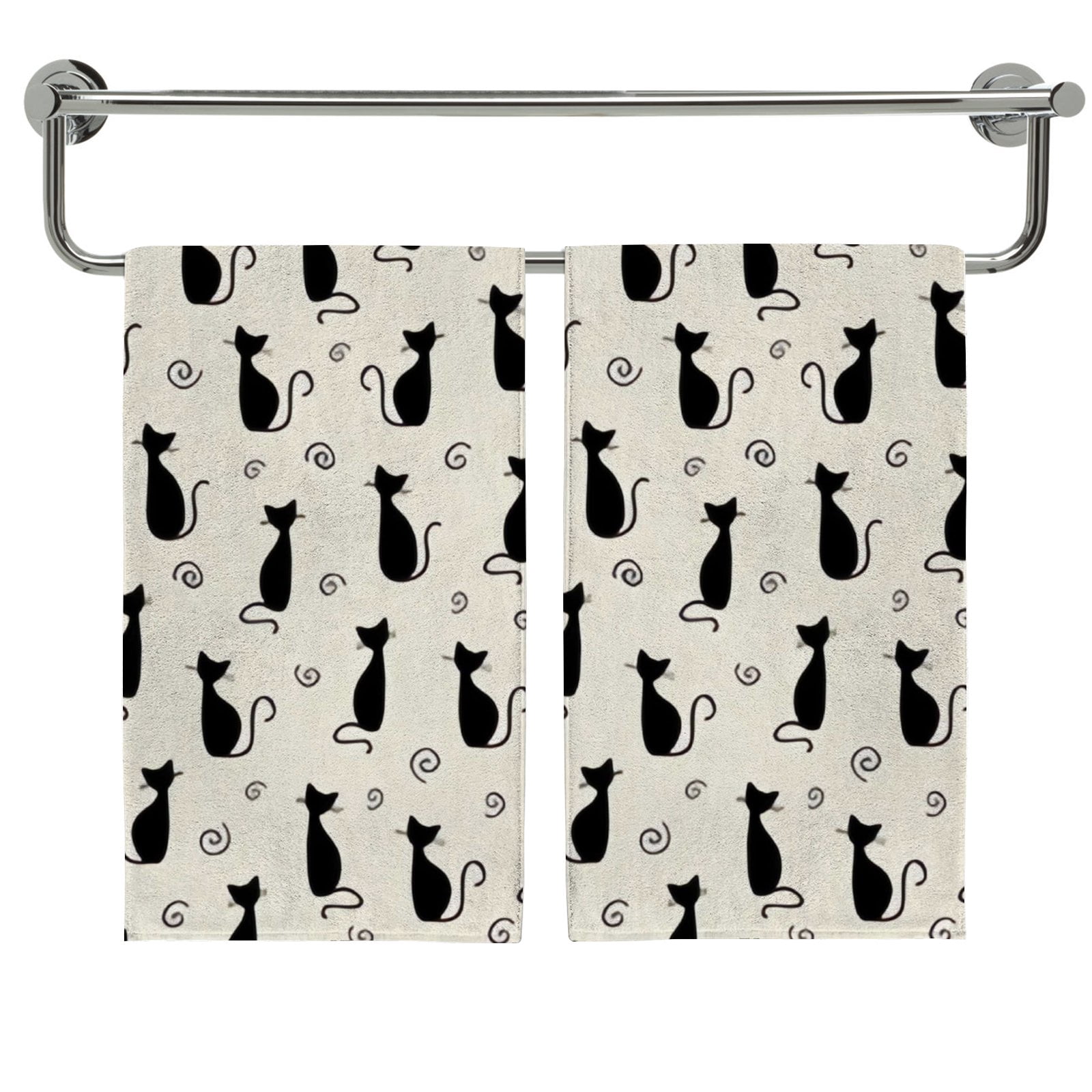 Wellsay 2pcs Bath Hand Towel,Stylish Black Cats Pattern Soft Cotton ...