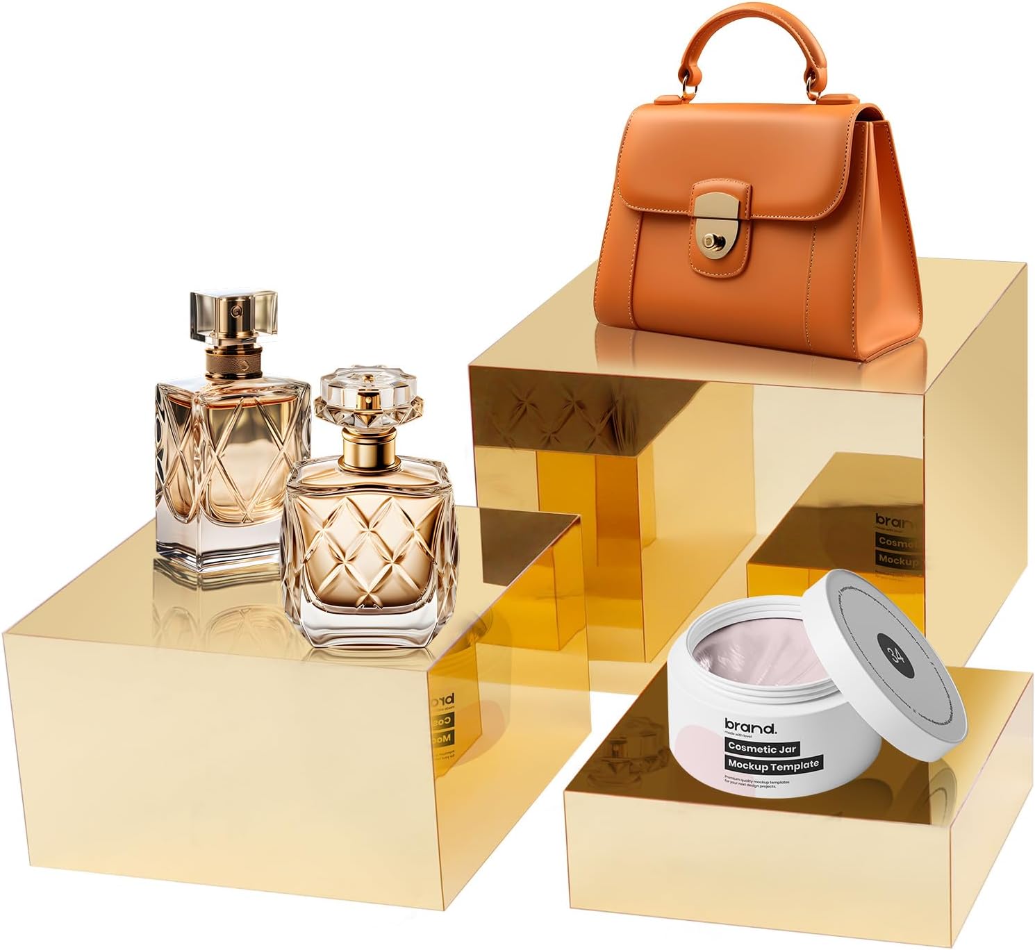 Wellsay 3 Pcs Gold Buffet Risers - Acrylic Box Rack Nesting Lifter for ...