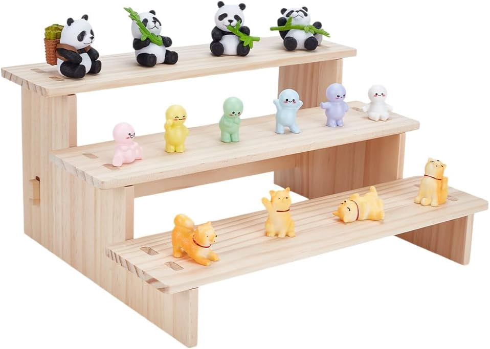 Wellsay 3-Tier Wooden Display Riser Shelf, Tabletop Small Food Stand ...