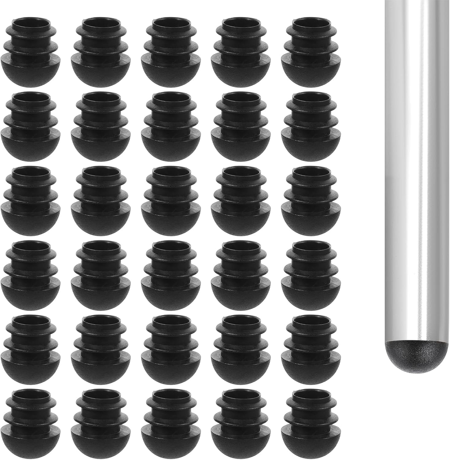 Waziaqoc 24-Pack Black Rubber Tube Plugs - 1x2 Inch (38x13mm), Chair Leg Caps For Furniture, Desk, Tubes