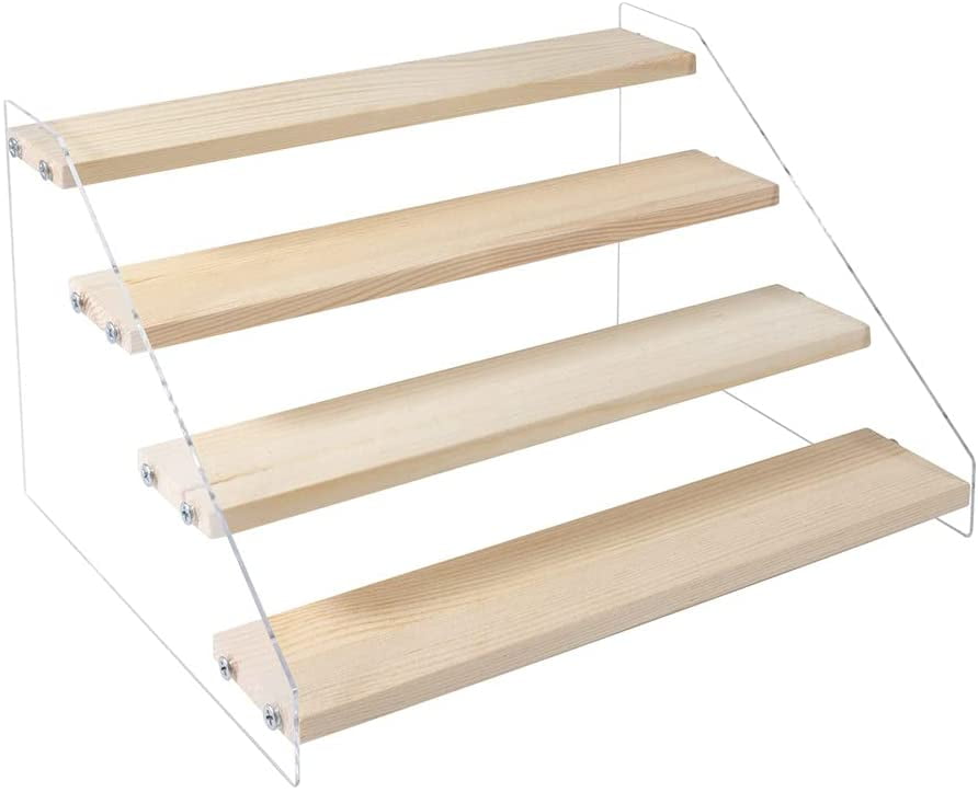 Wellsay 4 Tier Acrylic Display Stand for gures Wooden Risers for ...