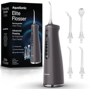 AquaSonic Elite Rechargeable Water Flosser - 300ml Tank, 4 Tips, Travel Bag, Waterproof Charcoal