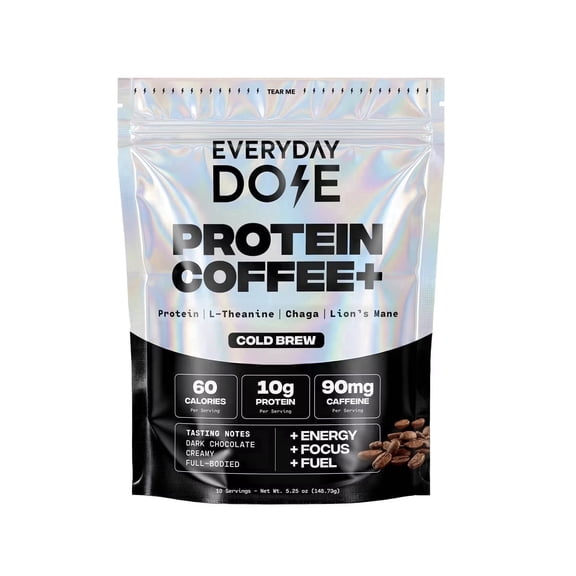 Everyday Dose Protein Coffee+, Cold Brew Instant Mushroom Coffee, Medium Roast, 5.25 oz