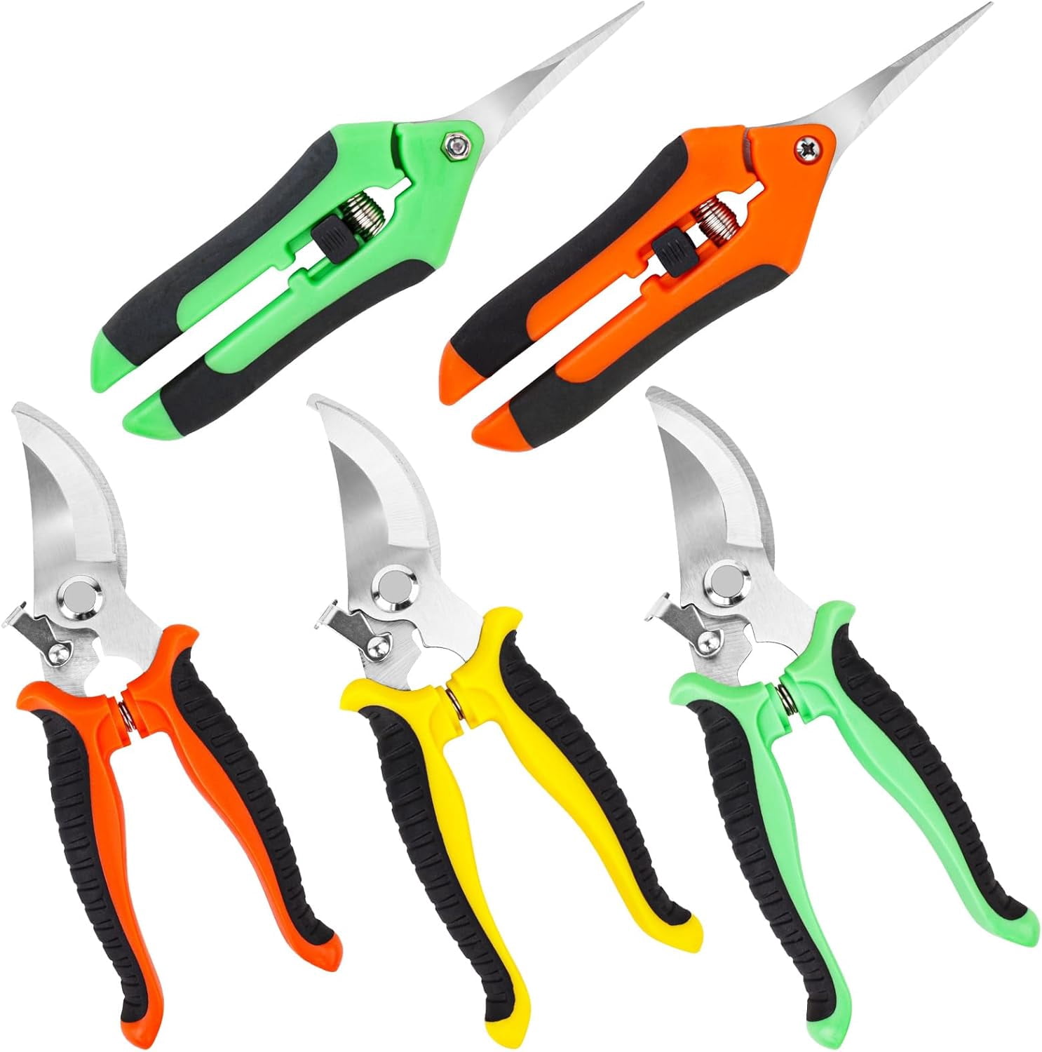 NETEHA 3-Pack Garden Pruners - Titanium Coated Stainless Steel Blades, Bypass Pruning Shears (Orange, Blue, Green)