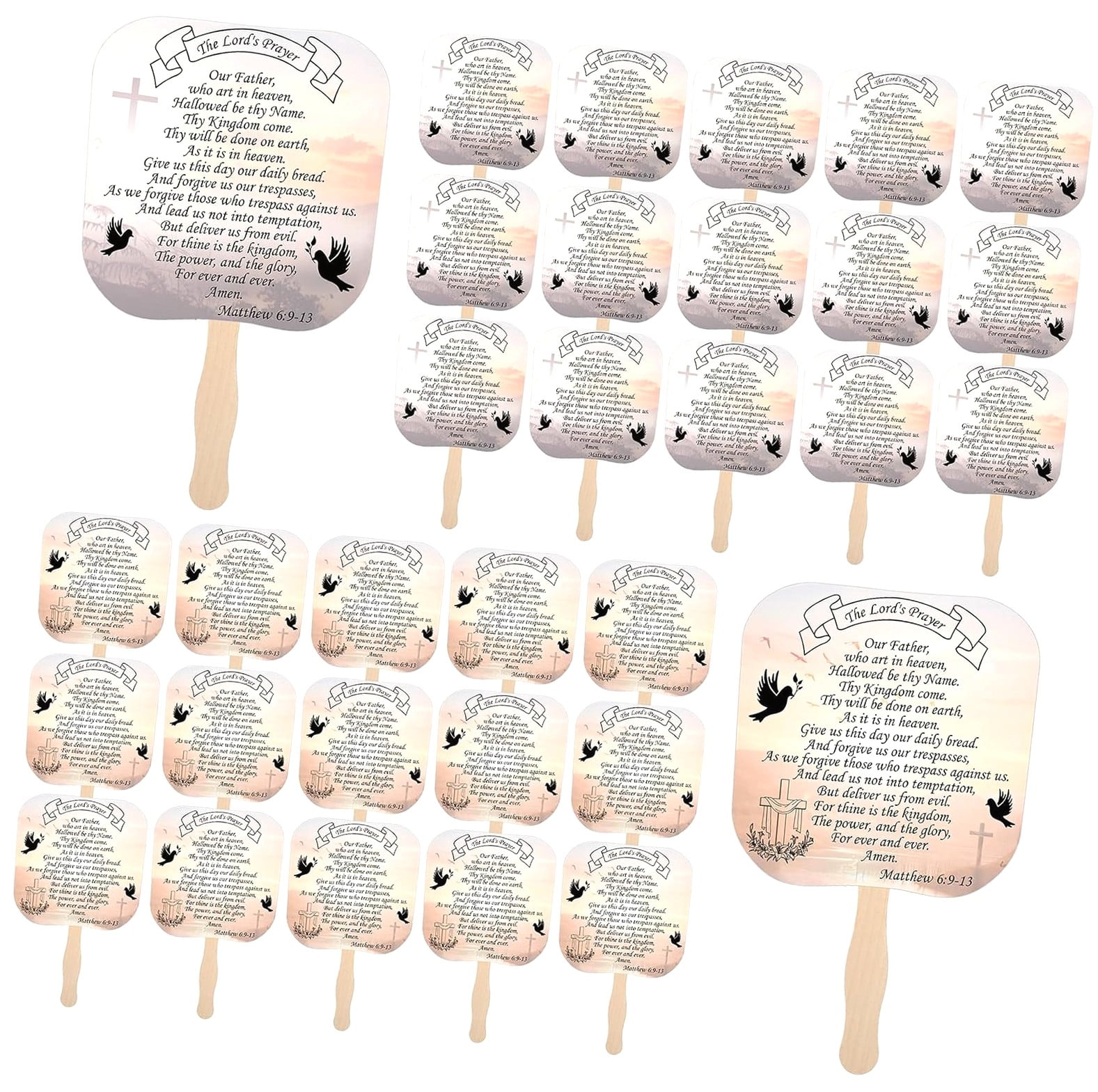 Wellsay 50 Pcs Church Fans Handheld Fan with the Lord' Prayer Hand Held ...