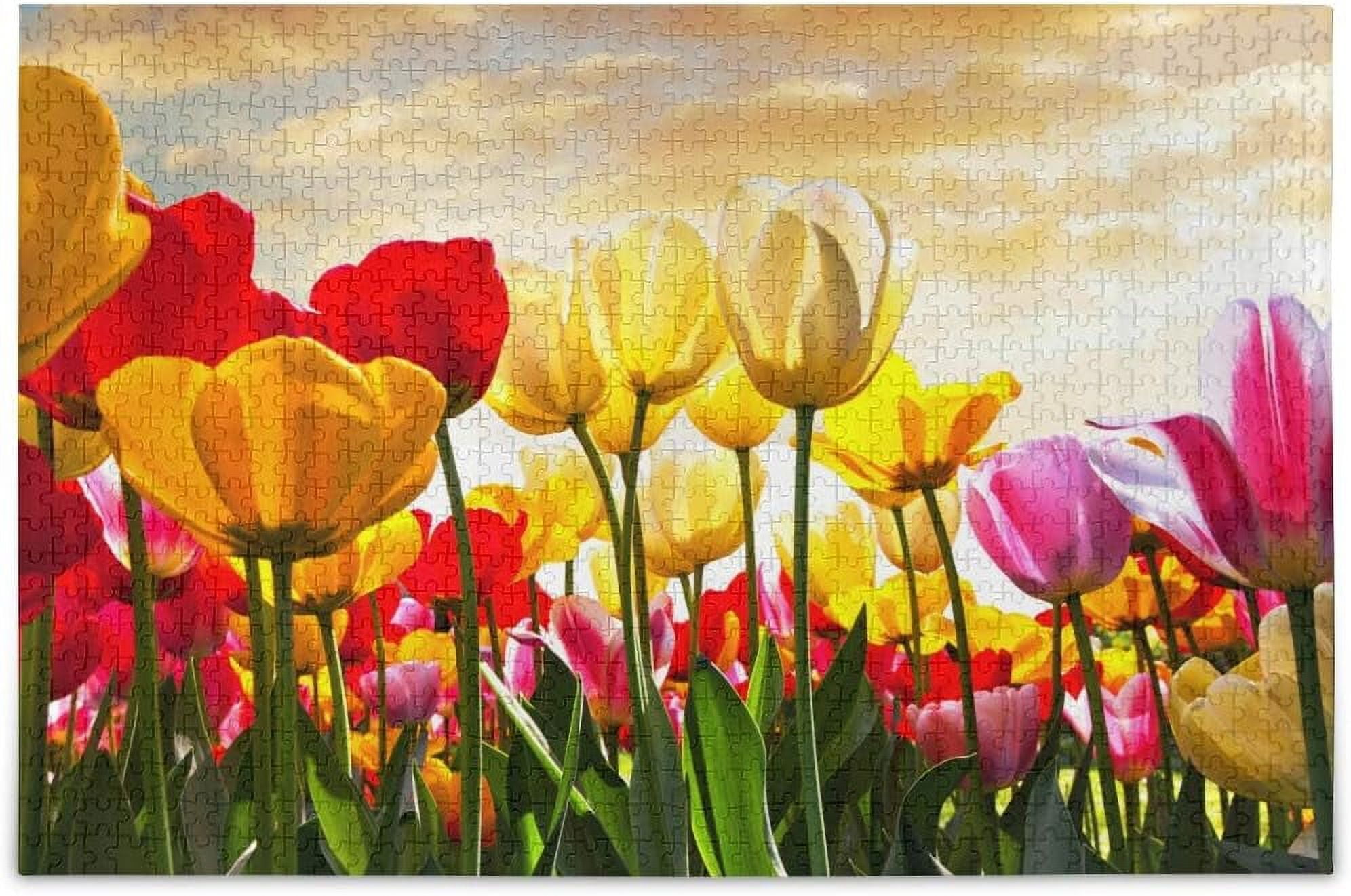 Wellsay 500 Piece Puzzles for Adults Blue Sky Tulip Floral Jigsaw