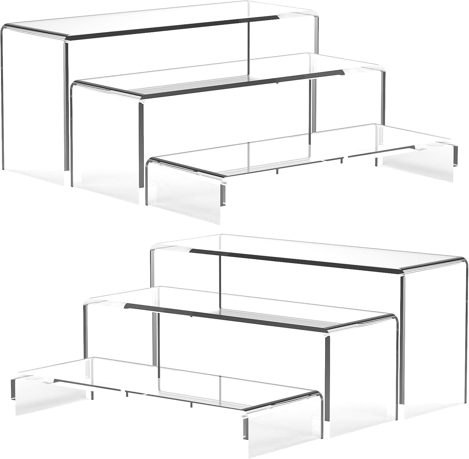 Display Shelf 6 PCs Risers Display Stands 3 Tiers Desktop Acrylic Shelves