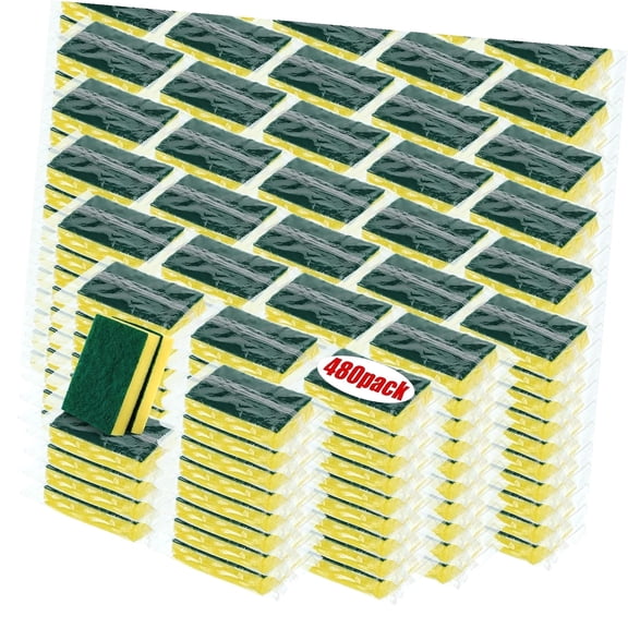 Wellsay 60 Pcs Individually Wrapped Sponge Dishwashing Sponge Bulk Non Scratch Scrub Sponges Kitchen Scouring Pad for Household Cleaning Rental Dishes