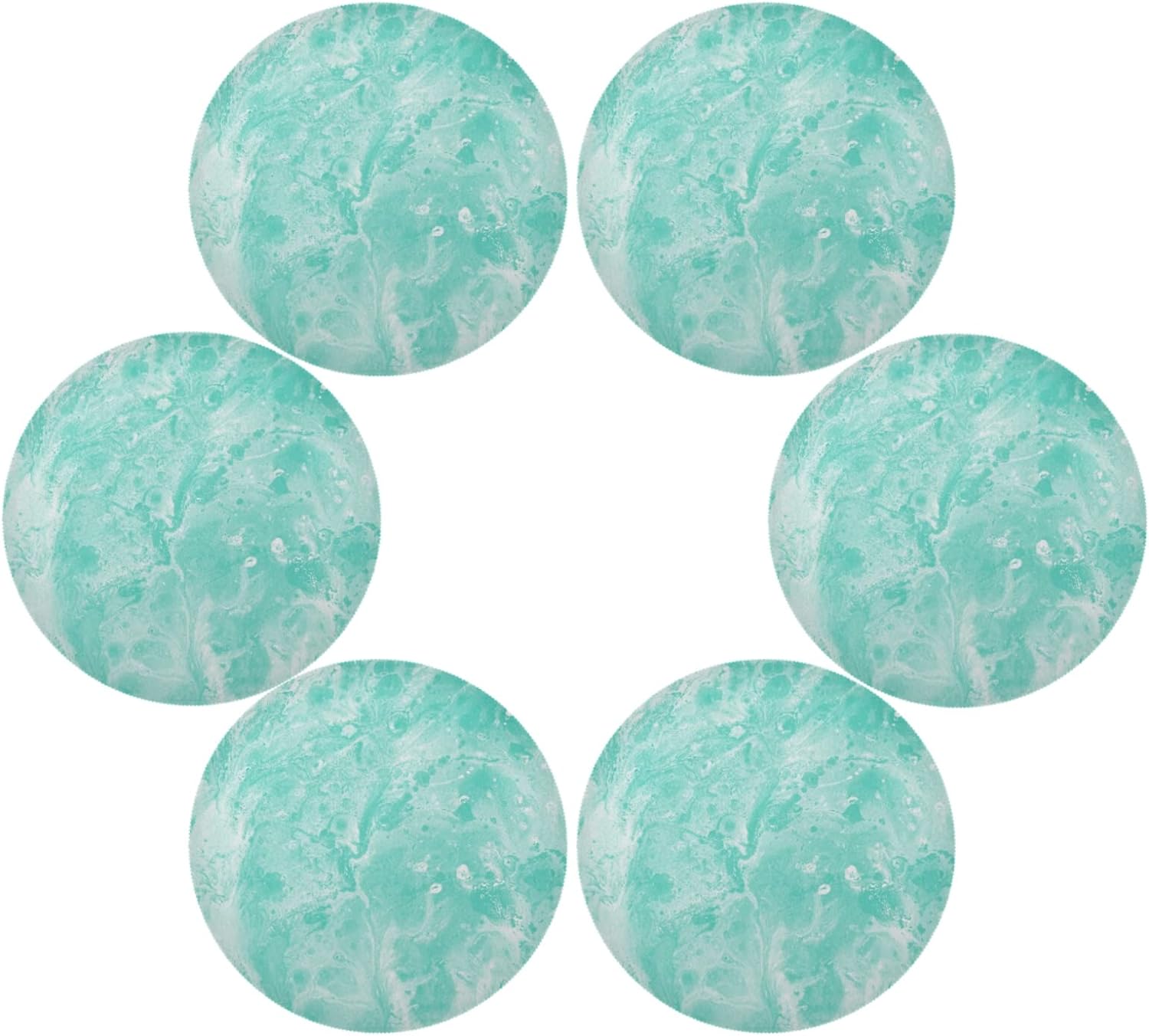 Wellsay Abstract Marble Mint Green Round Placemat Set of 6, Heat